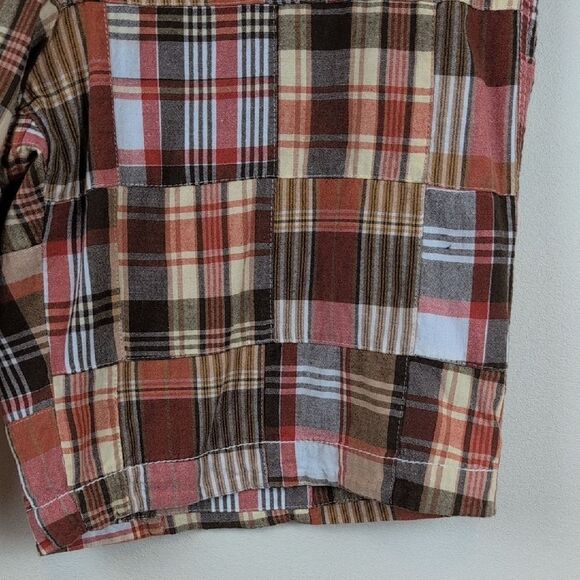 Larry Levine Cotton Brown & Rust Madras Plaid Patchwork Shorts Size 6 Preppy Y2K - Picture 7 of 10